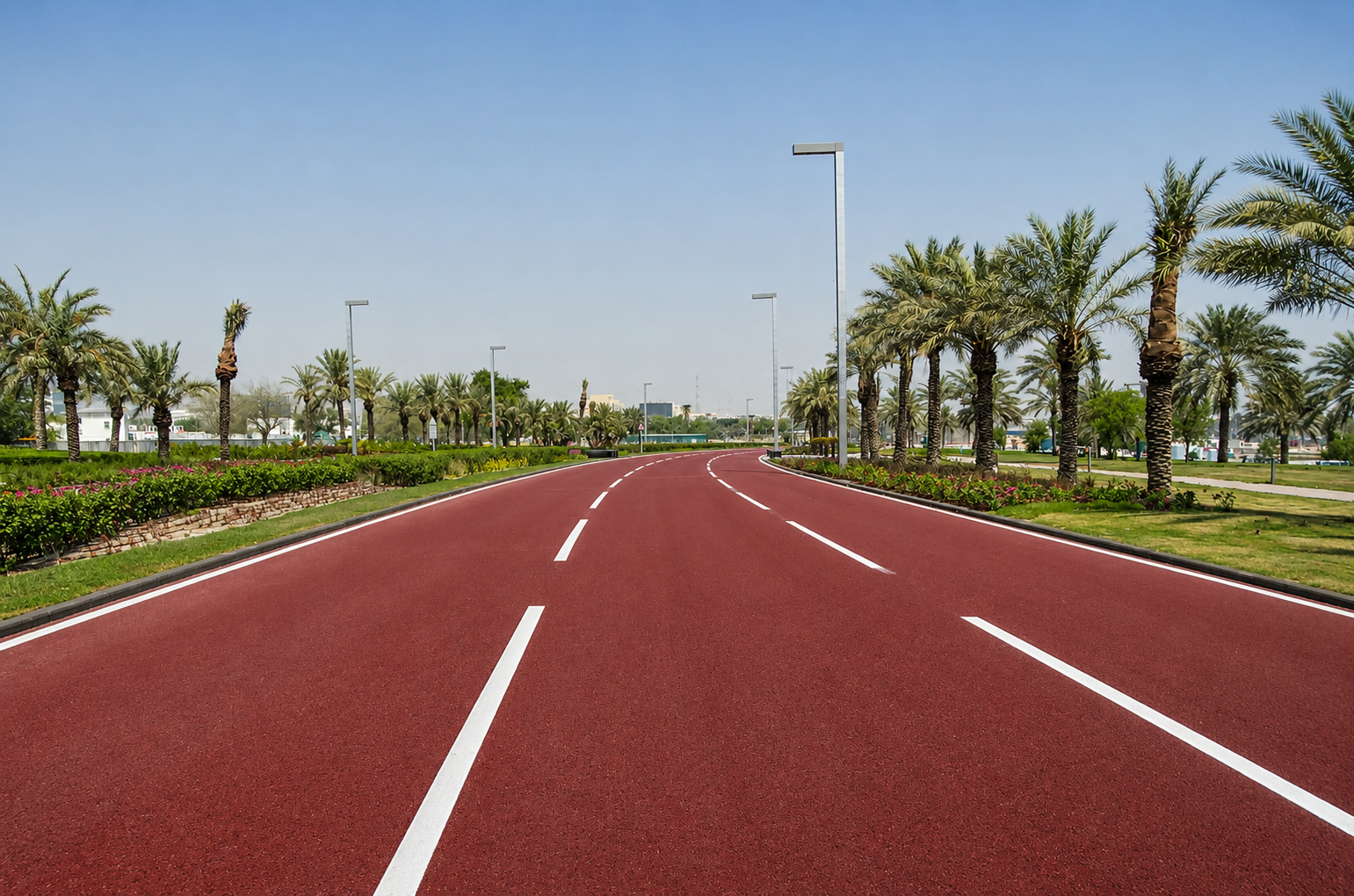 Completed promenade road and landscaping at Al Bidda Park